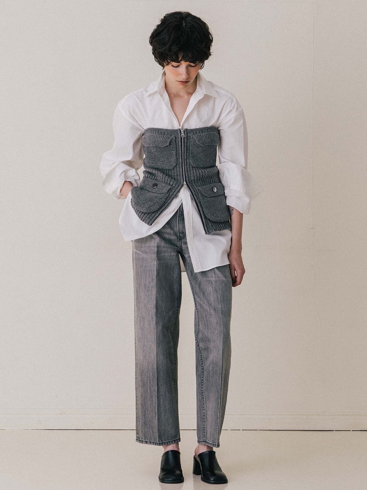 【25AW】MILITALY KNIT BUSTIER / ミリタリー ニットビスチェ (グレー)