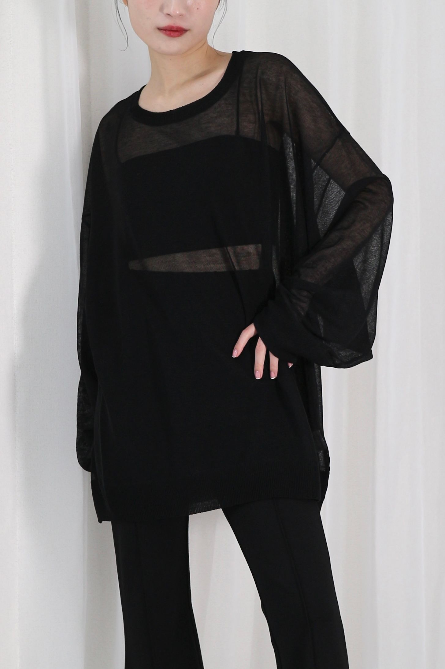 SHEER KNIT TOPS / シアーニットトップス (ブラック)