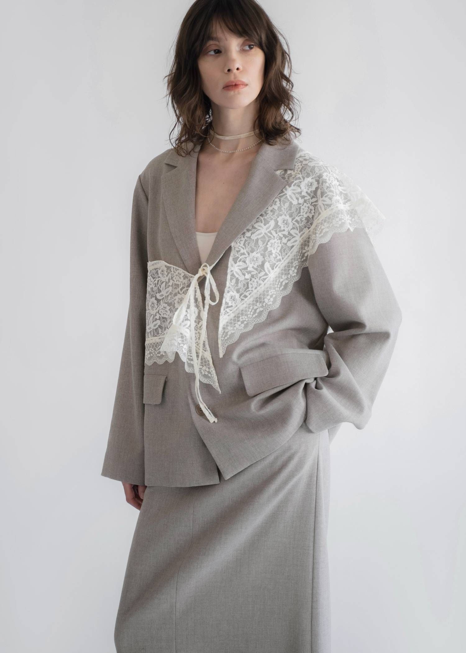 アレンジレース ジャケット (モカ) arrangement lace shawl oversize JK (Mocha) /  26SS