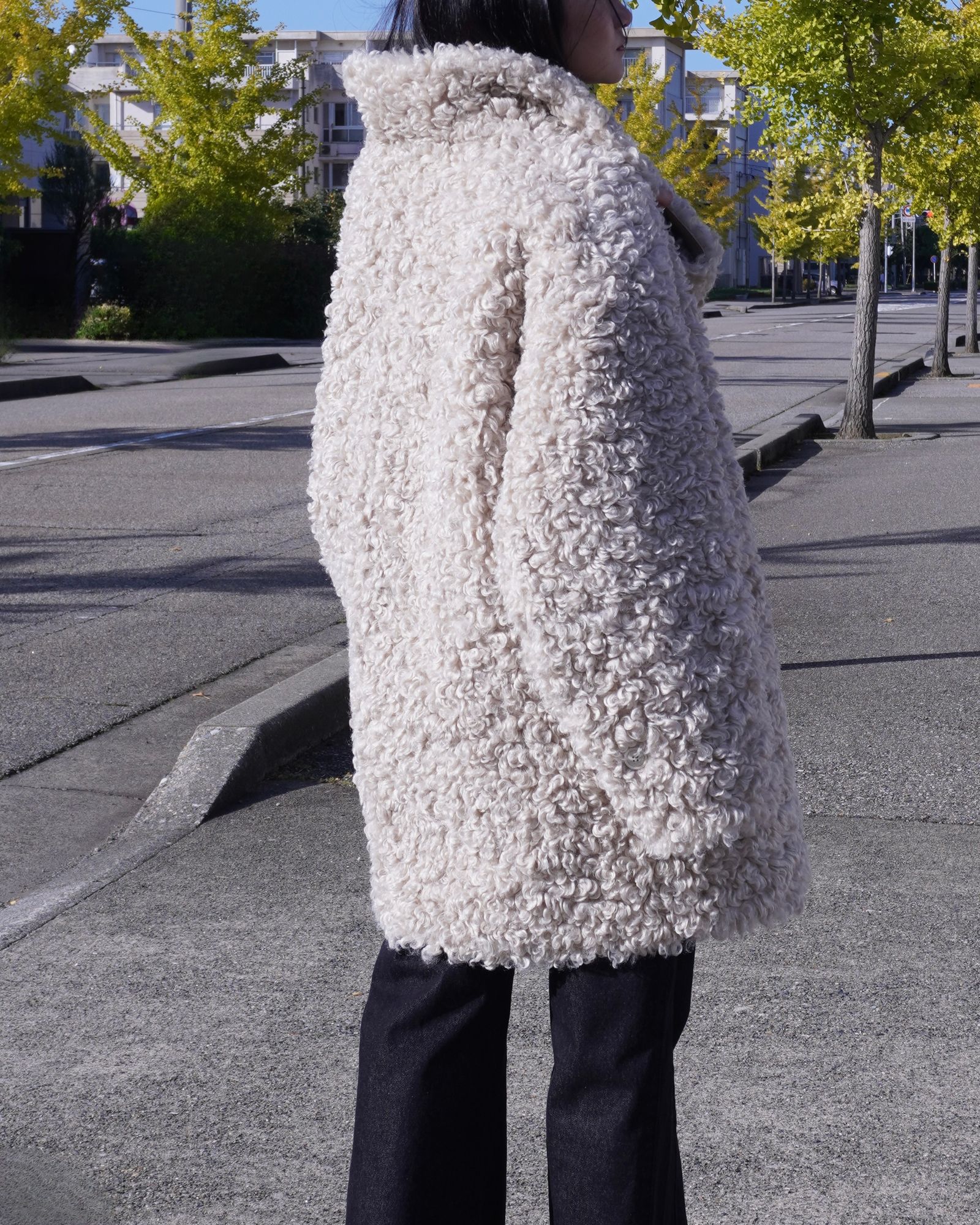 【25AW】Vintage Like Fake Mouton Reversible Coat (クリーム) / ヴィンテージライクムートン リバーシブルファーコート / エコファー / フェイクファー