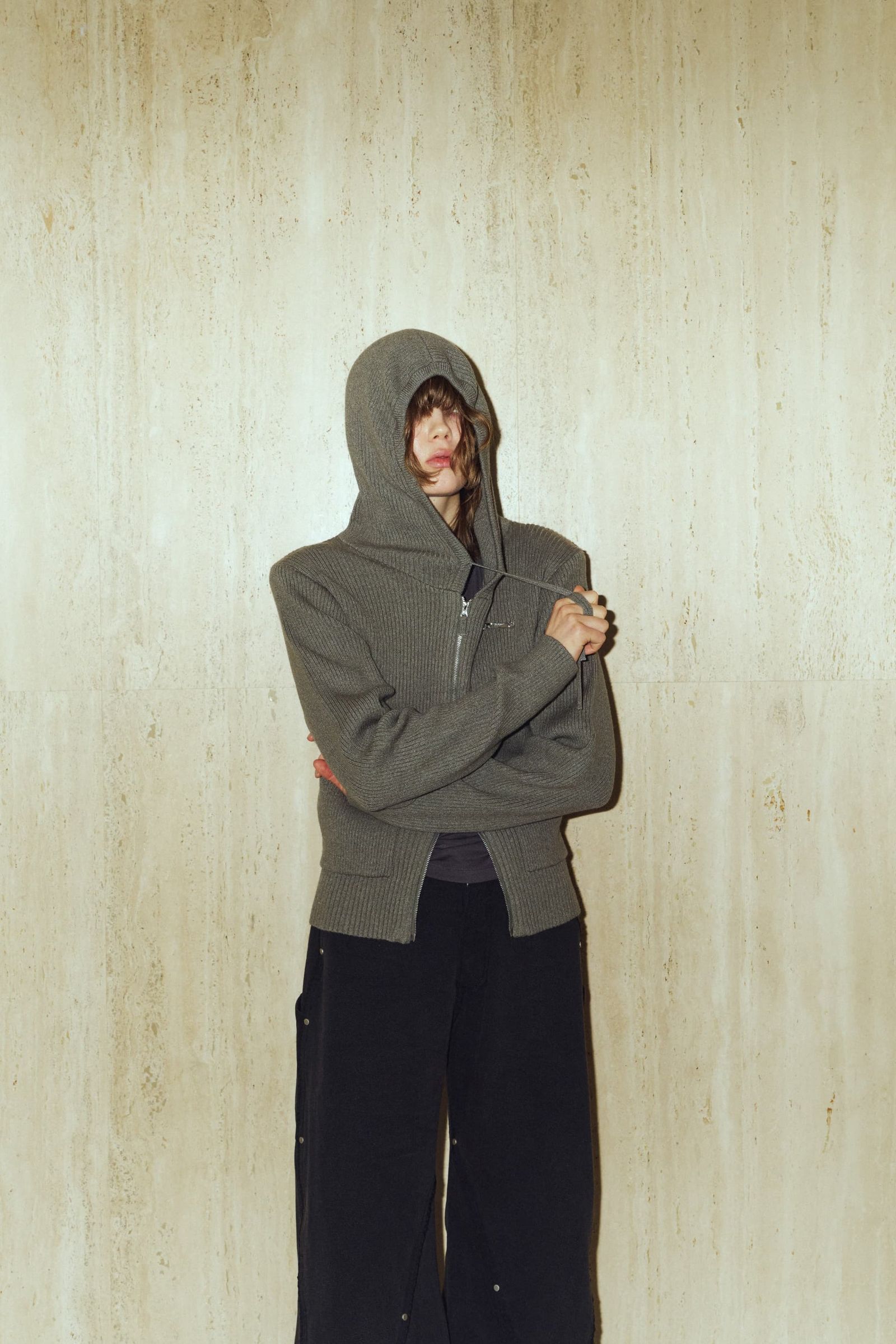 ニットパーカー (グレー) hooded knit parka (Gray) / 26AW