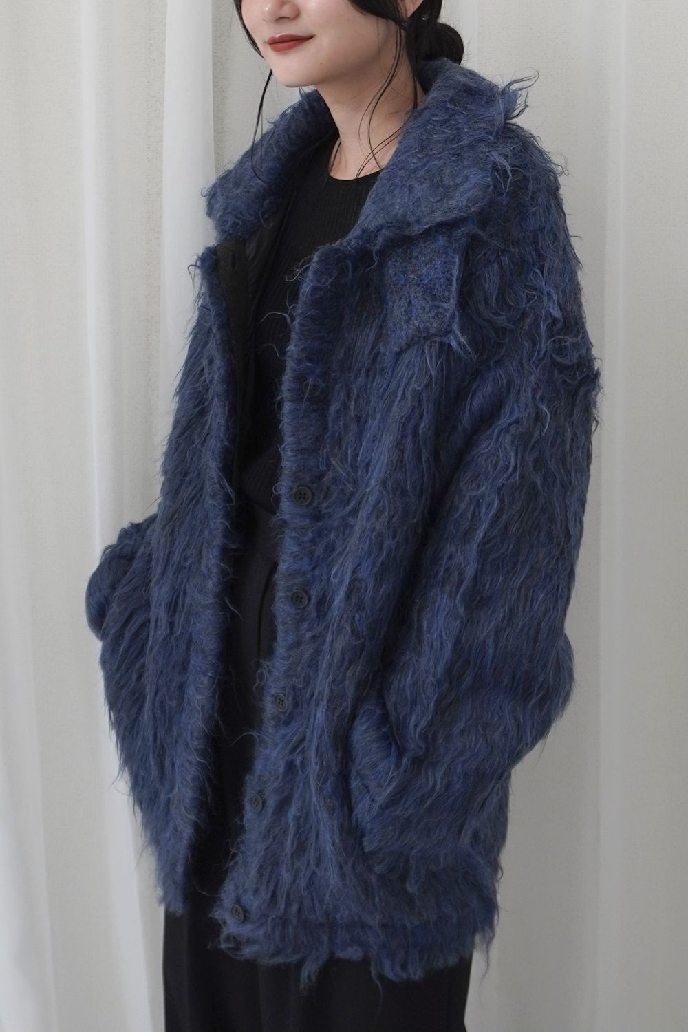 NOUNLESS - 【残り1点】BIG COLLAR KNIT FUR JACKET (NAVY) / ビッグカラーニットファージャケット ネイビー  | Sir online store / サー オンラインストア