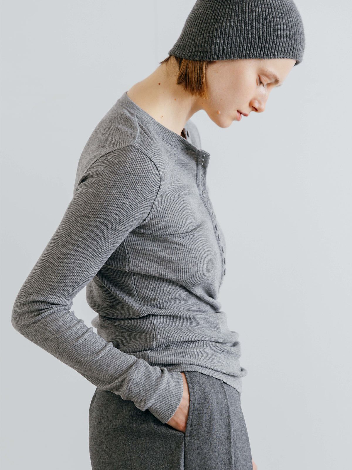 HENLY NECK LONG SLEEVE TEE (Gray) / ヘンリーネック ロンT (グレー) / 26SS