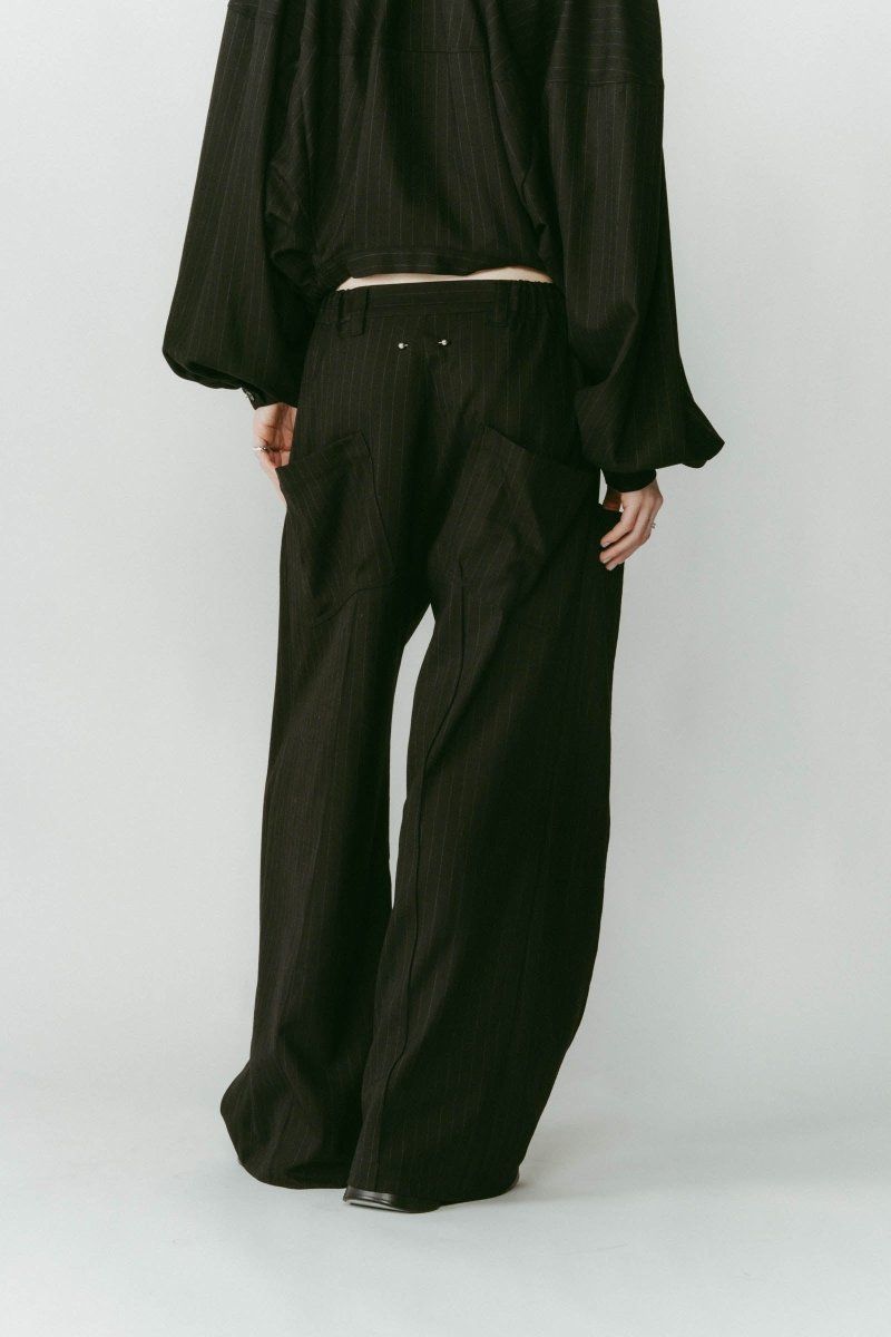 pierced drape pants(unisex) / ピアス ドレープ パンツ (ストライプブラック) / 25AW