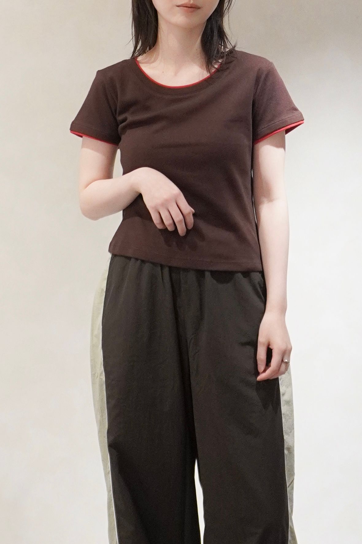 レイヤード クルーネックTシャツ (ブラウン) layered crewneck tee (Brown) /  26SS