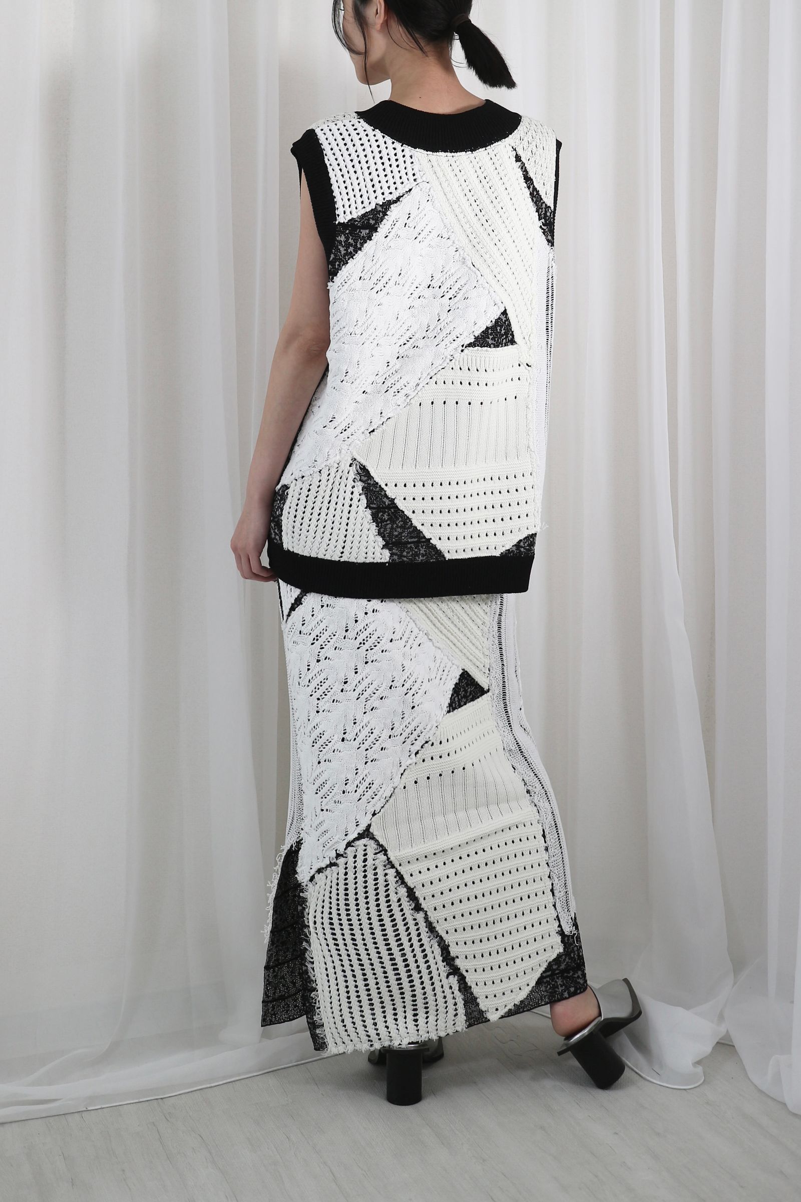 PATCHWORK I LINE KNIT SKIRT / パッチワークIラインニットスカート (ミルク)