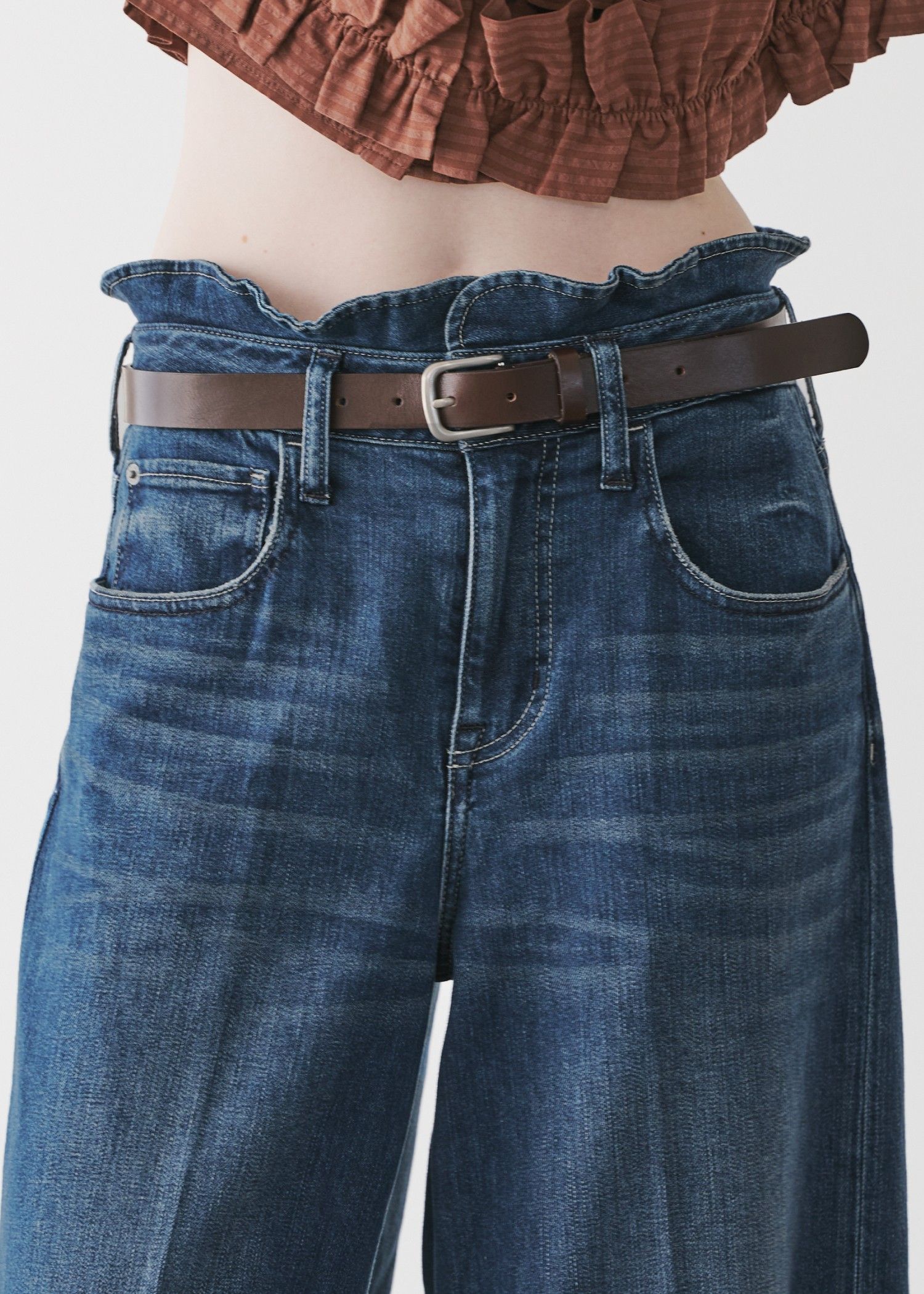 【Healthy DENIM × WILLFULLY】"Harmonia" waist frill wide denim PT / ヘルシーデニムコラボ フリルワイドデニムパンツ (ブルー) / 25AW /