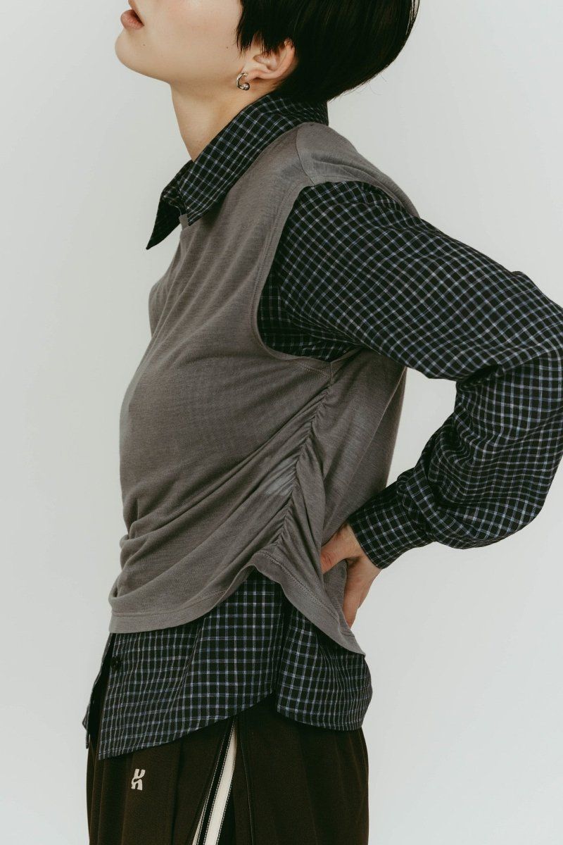 2-piece layered compact shirt (NavyGray) / 2ピース レイヤードコンパクトシャツ (ネイビーグレー) / 26SS