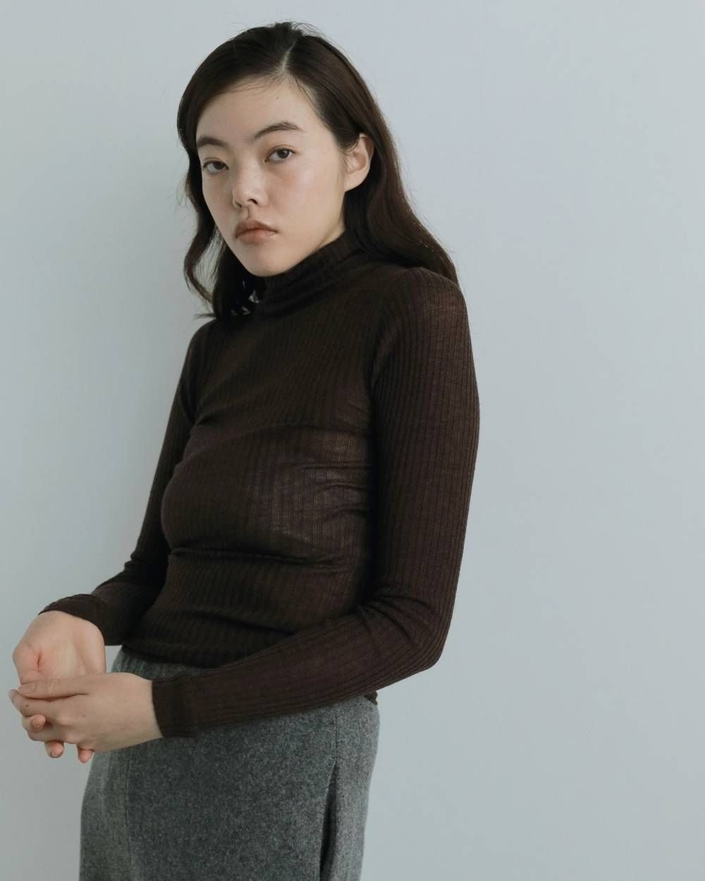 【25AW】Soft Rib Turtle / ソフトリブ タートルネックニット (ブラウン)