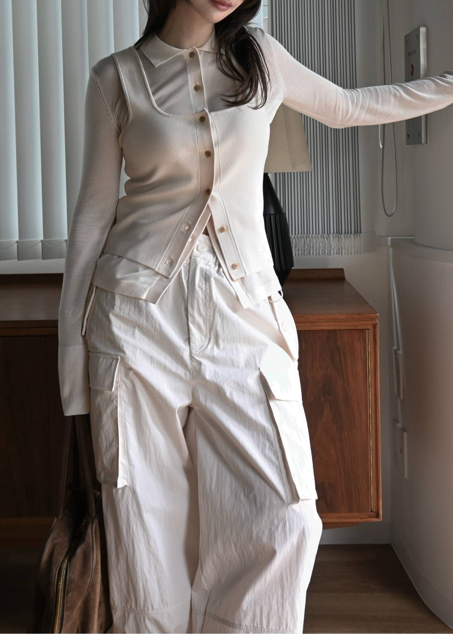 ニットシャツ&タンクトップ (パウダーピンク) shirt collar & tank knit ensemble (Powder pink) /  26SS