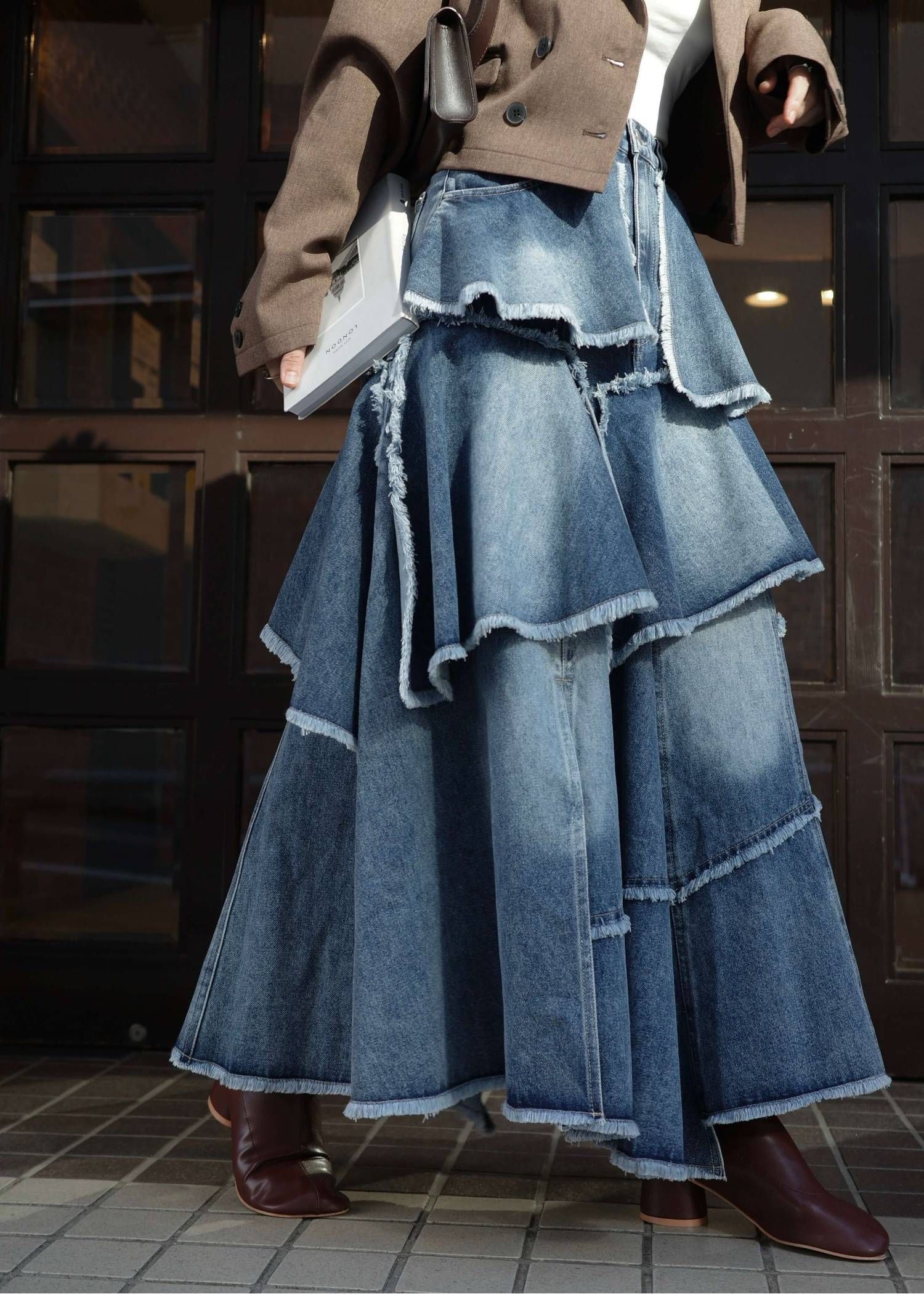 ランダム ティアードフリル デニムスカート (ブルー) random tiered frill denim SK (Blue) /  26SS