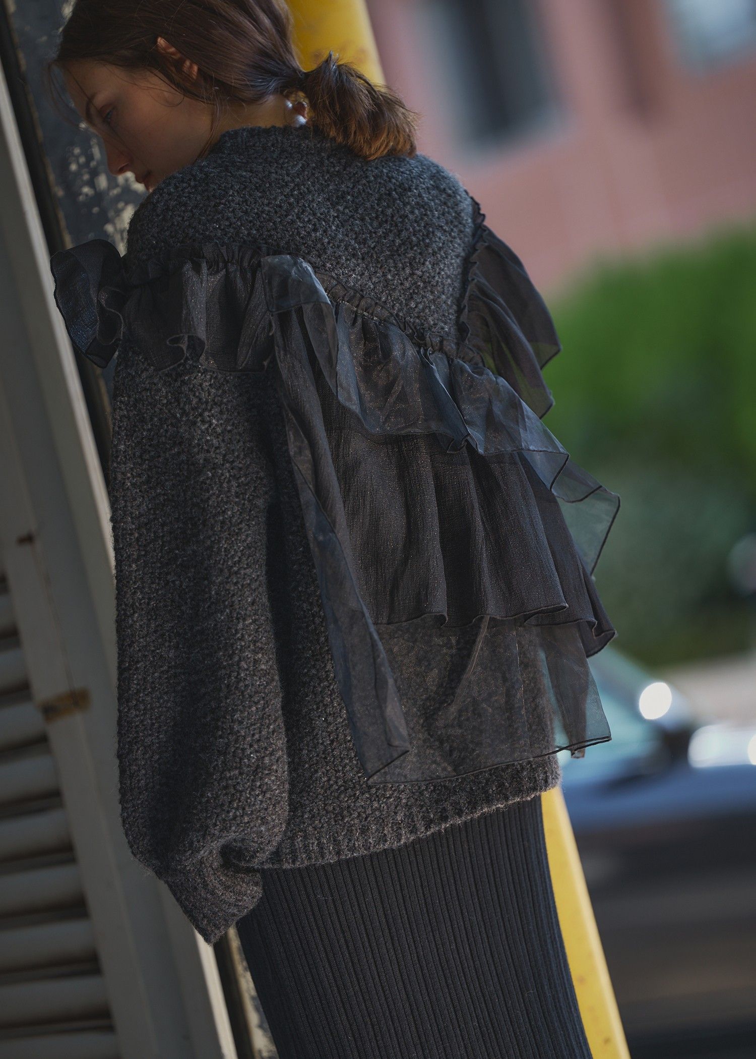 random frill placement volume sleeve knit / ランダムフリルニット (ブラック) / 25AW /