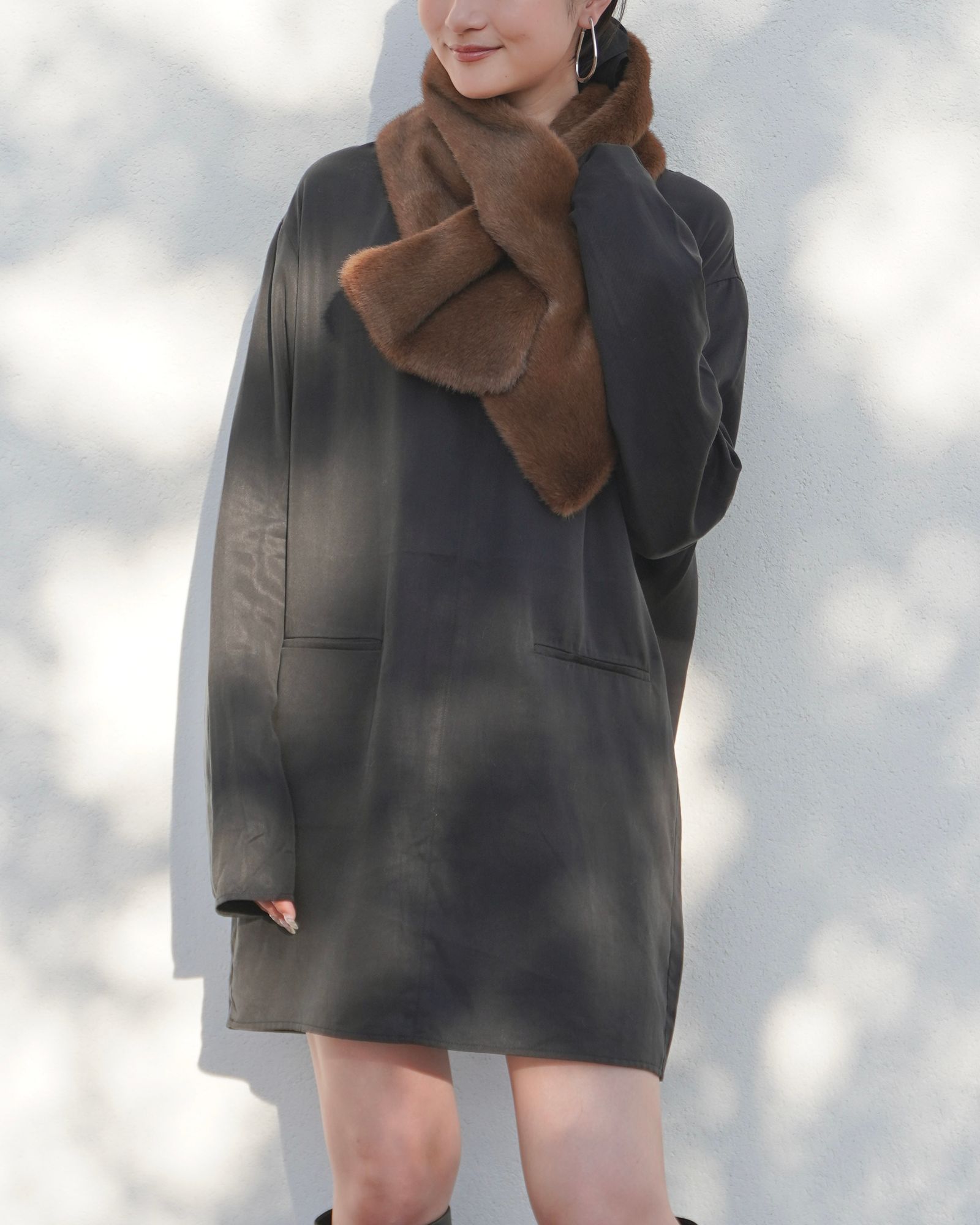 【25AW】Mink Like Fur Tippet (ブラウン) / ミンクライクファー ティペット / ストール / エコファー / フェイクファー