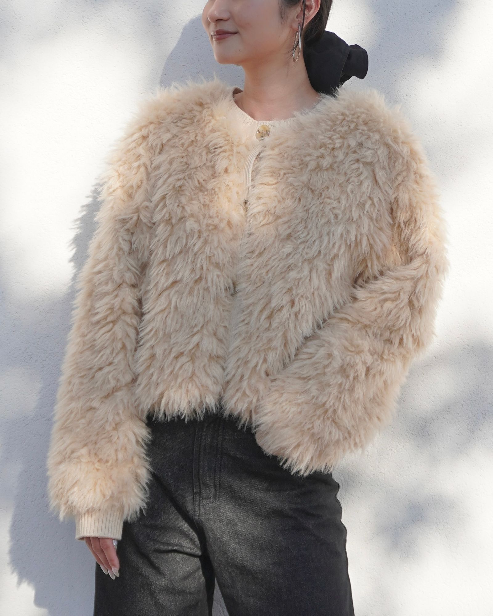 【25AW】2Way Fur×Knit Tops (クリーム) / 2ウェイファー×ニットトップス / エコファー / フェイクファー