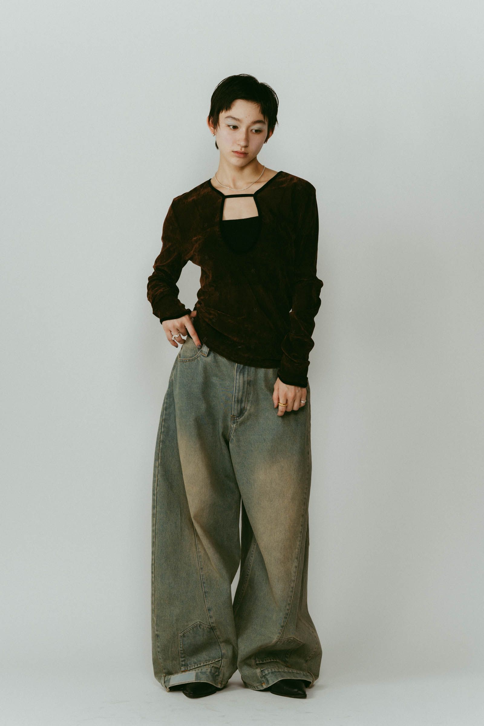 2way sheer velours tops / 2ウェイ シアートップス (ブラウン) / 25AW