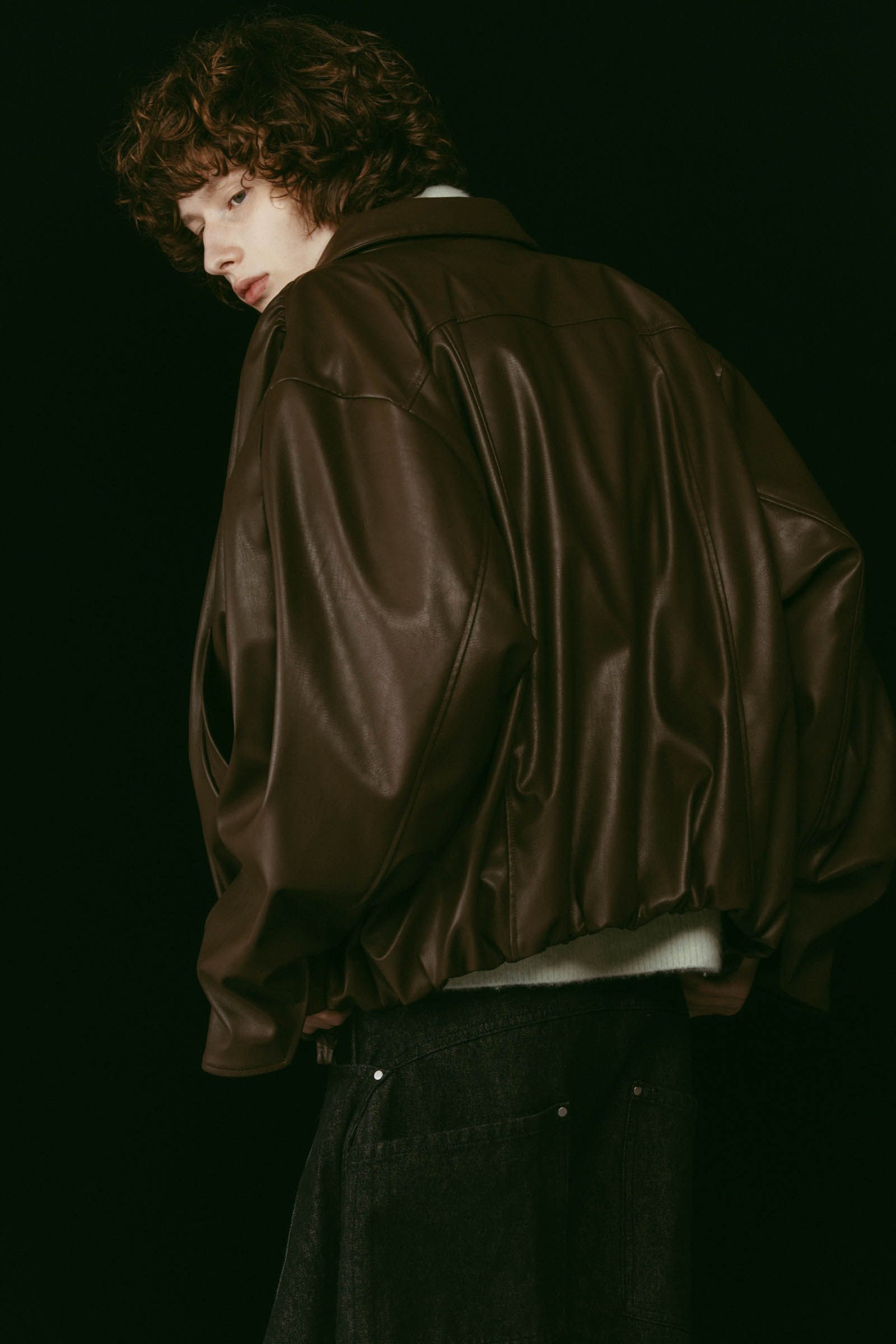 voluminous leather jacket(unisex) / ボリュームレザージャケットブルゾン (ブラウン) / 25AW