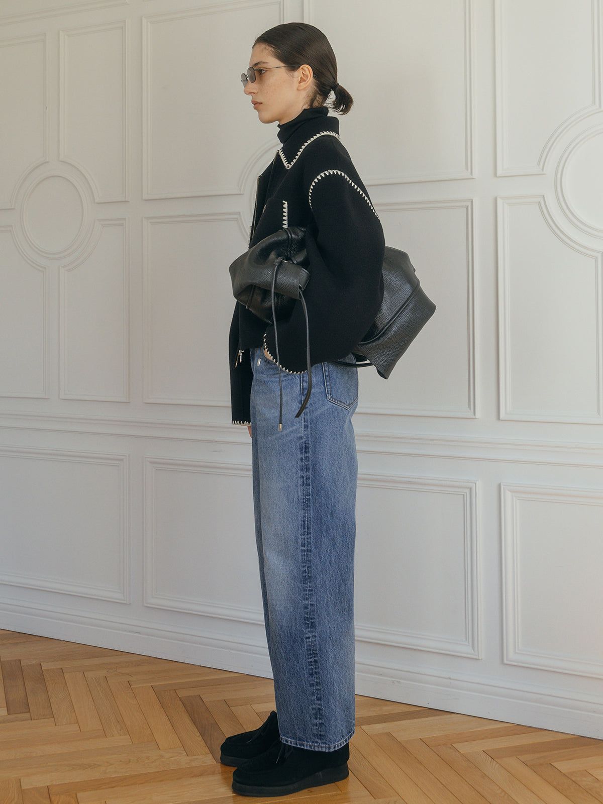 【25AW】WOOL EMBROIDERY SHORT ZIP JACKET / ウールエンブロイダリー  (ブラック)
