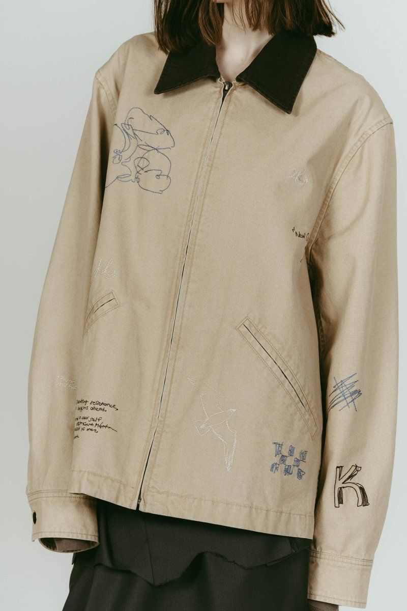 embroidered jacket(unisex) (Beige) / レタリング刺繍 ジャケット (ベージュ) / 26SS