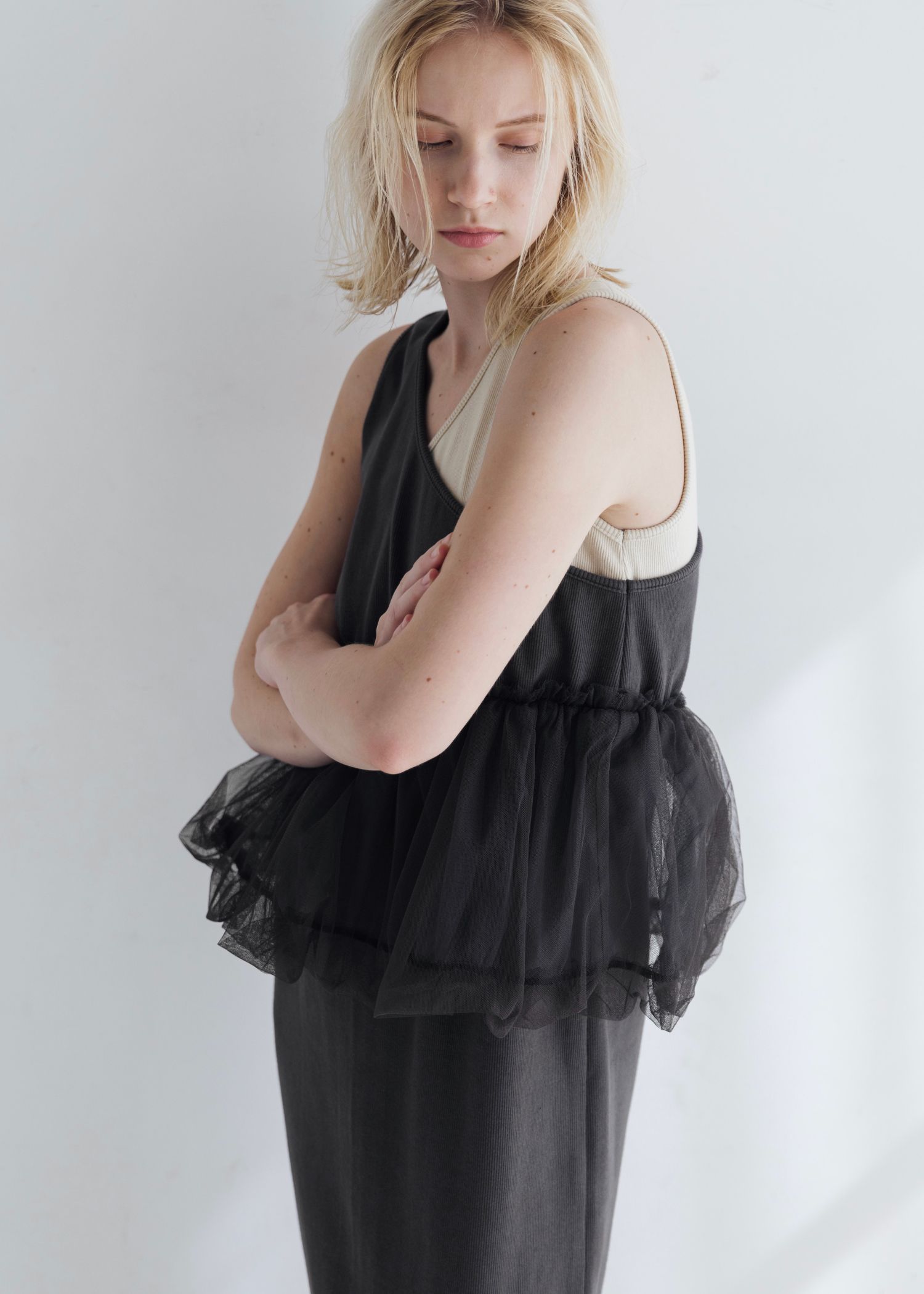 tulle peplum docking rib OP (Shark) / チュールペプラムワンピース (シャーク) / 26SS
