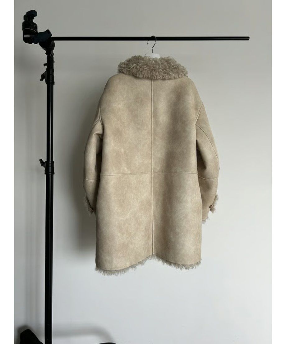【25AW】Vintage Like Fake Mouton Reversible Coat (クリーム) / ヴィンテージライクムートン リバーシブルファーコート / エコファー / フェイクファー