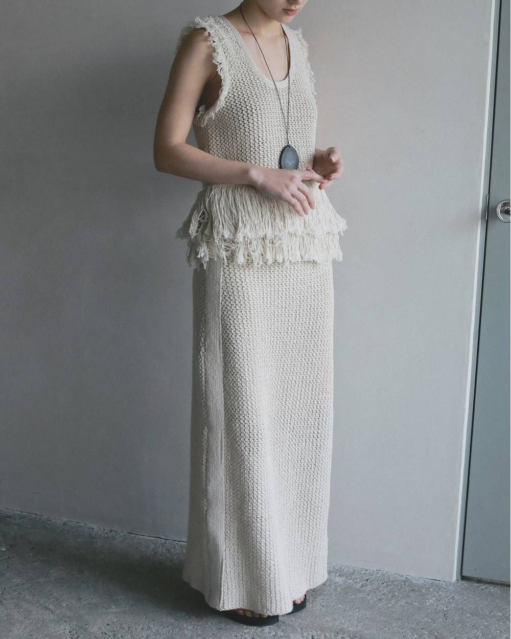 クロシェニットスカート (アイボリー) Crochet Knit Skirt (Ivory) / 26SS