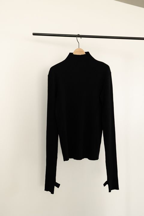 【25AW】Hand Warmer Ribbed Knit Top / ハンドウォーマーリブニットトップス (ブラック)
