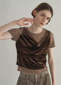 ベロア ドレープ Tシャツ (カフェモカ) cache coeur mix slub velour tops (Caffe mocha) /  26SS