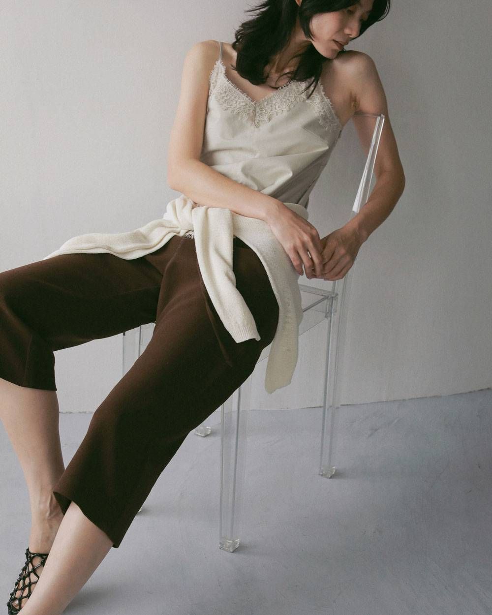 バックサテン カプリパンツ (ブラウン) Back Satin Capripants (Brown) / 27SS