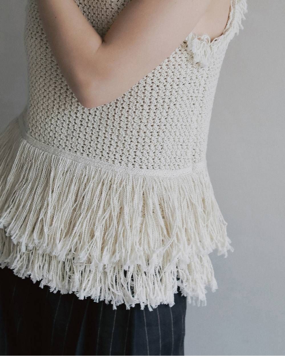 フリンジ ニットタンクトップ (アイボリー) Fringe Knit Tanktop (Ivory) / 26SS