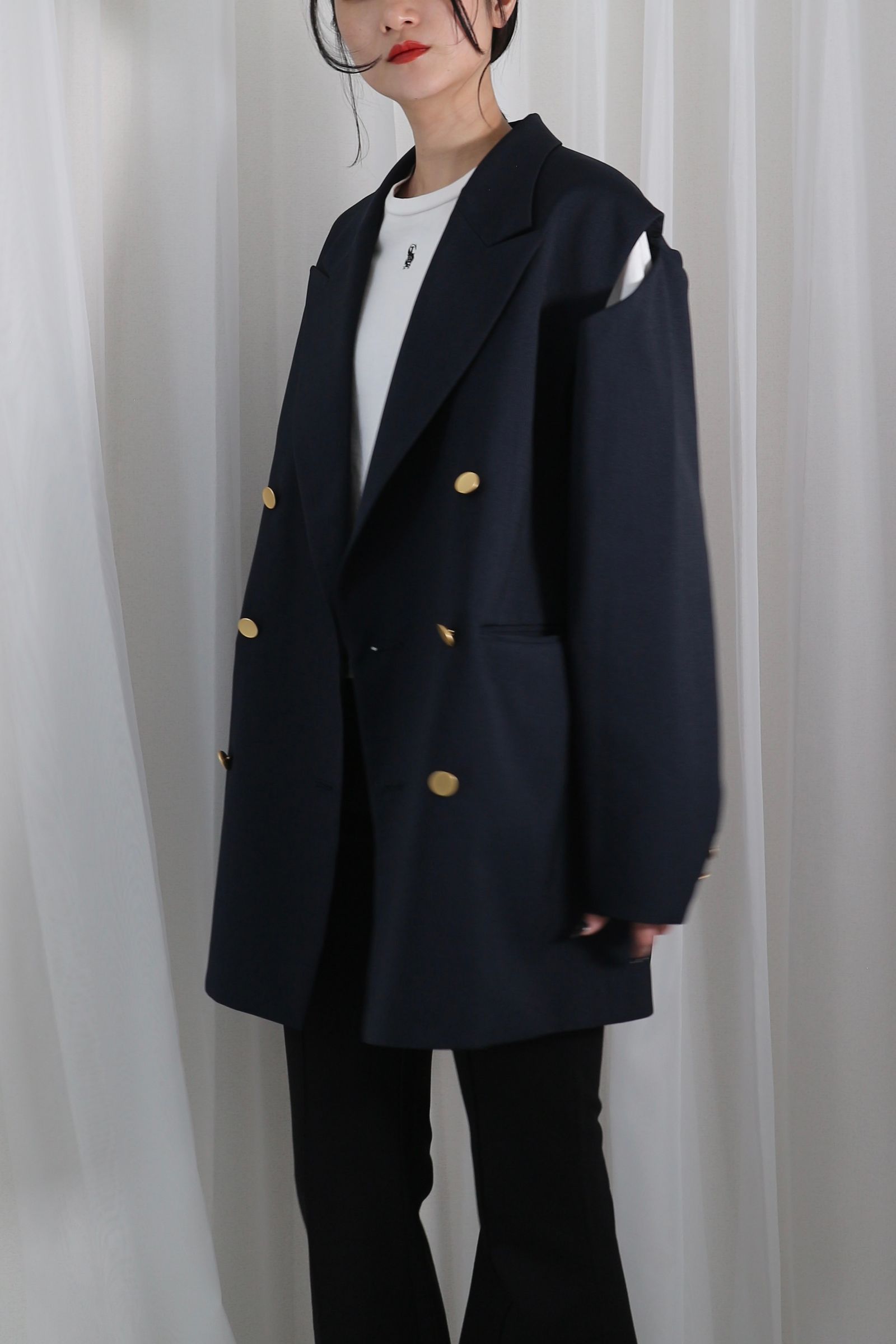 SHOULDER SLIT BLAZER JACKET / ショルダースリットブレザージャケット (ネイビー)