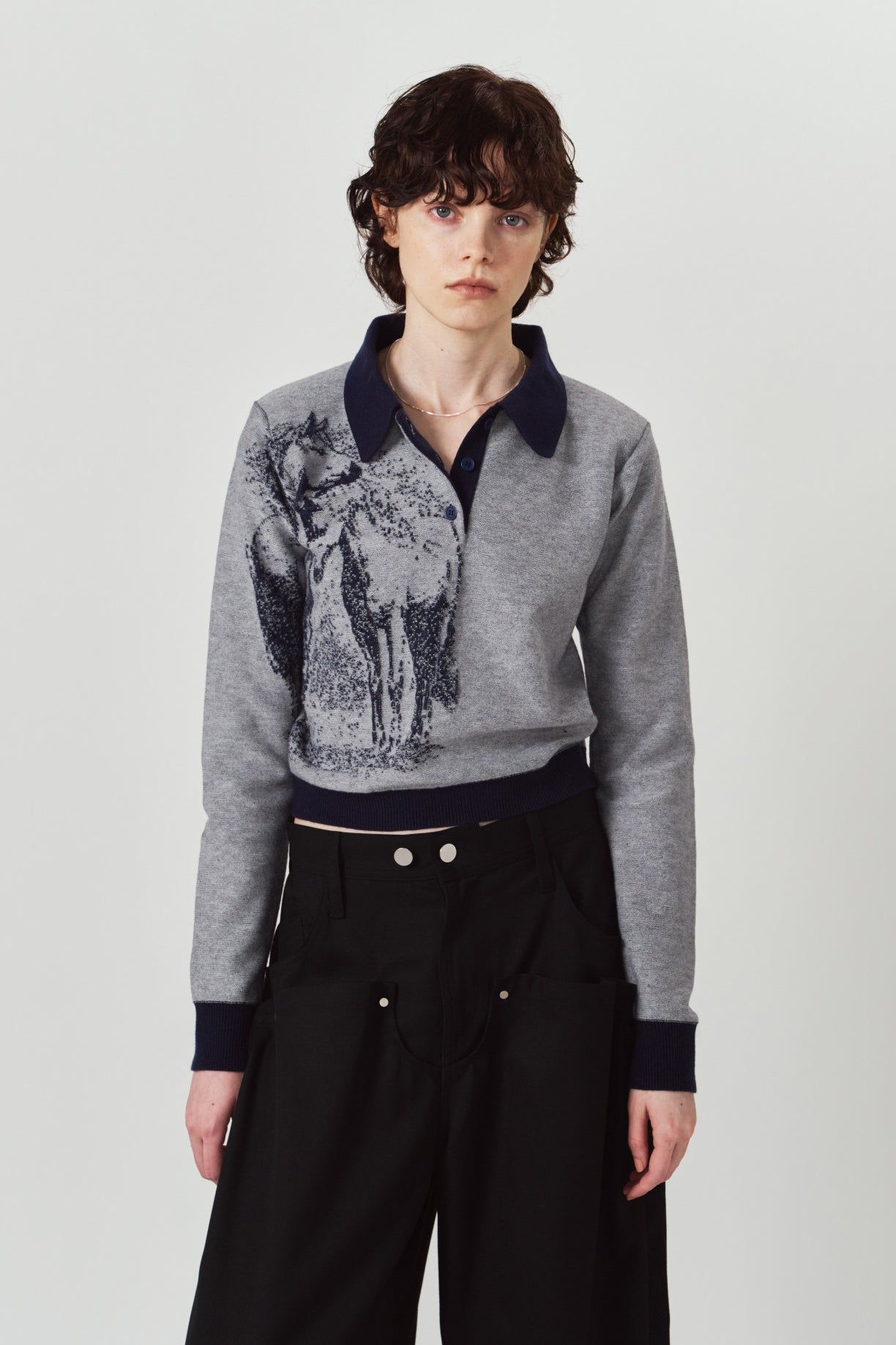 ジャガードポロニット (ネイビー) jacquard polo knit (Navy) / 26AW