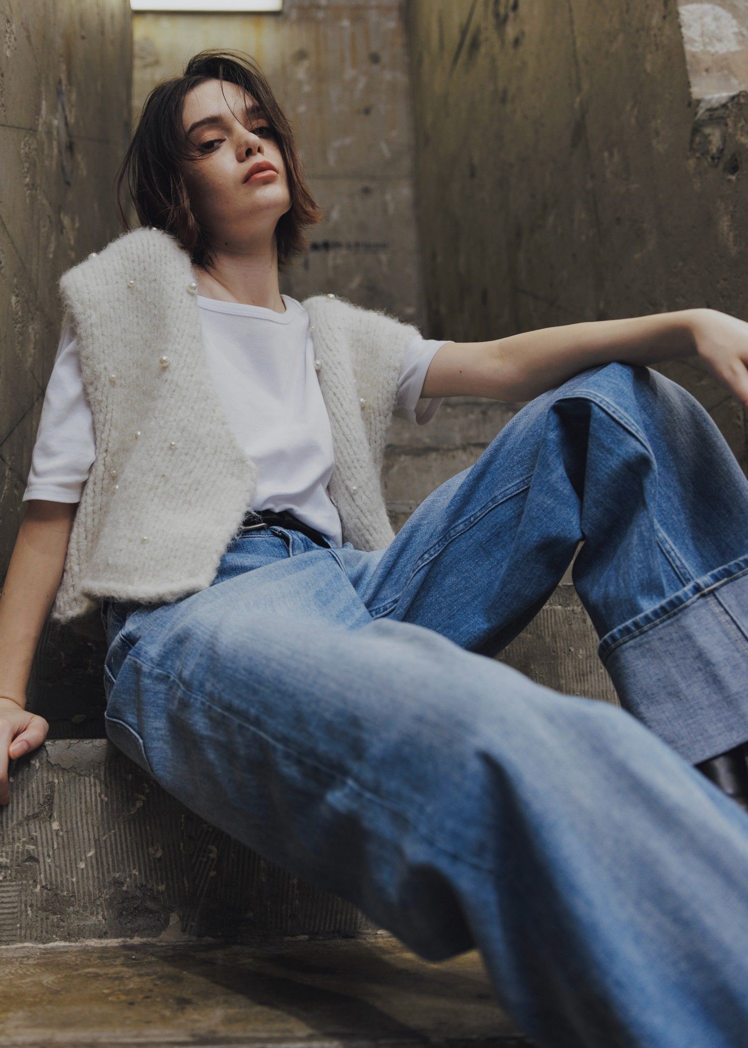 WILLFULLY - handmade random pearl knit vest / ランダムパール