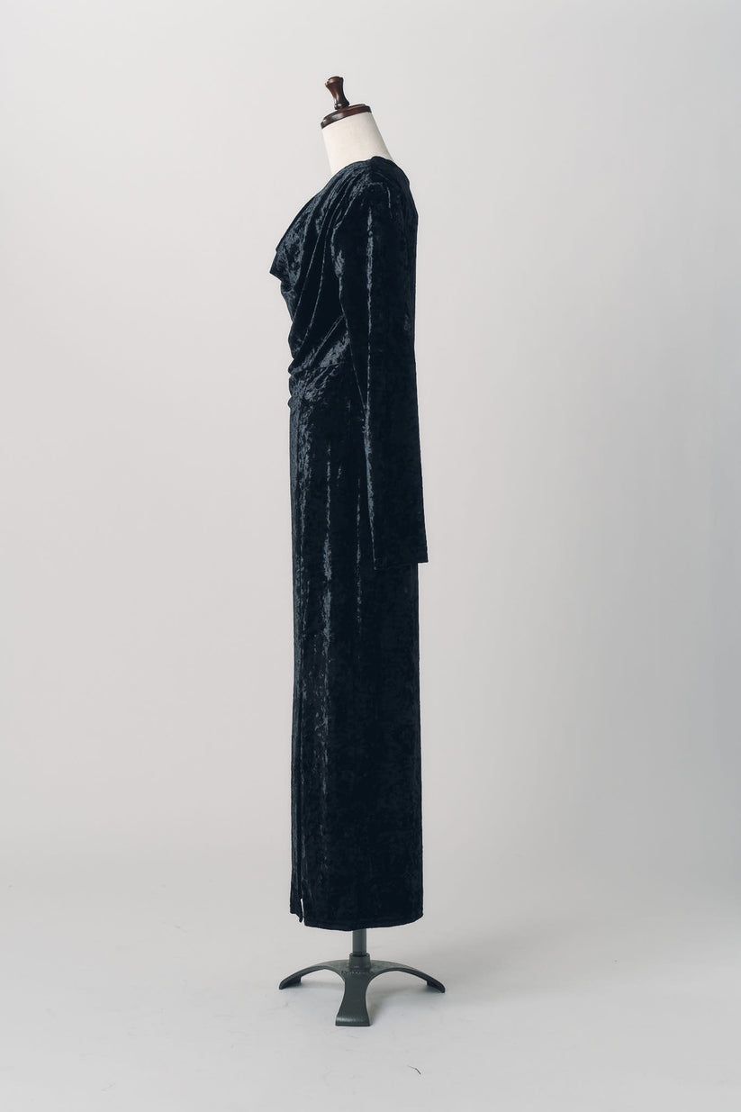 2ウェイ ベロアドレープドレス (ブラック) 2way draped velour dress (Black) / 26AW
