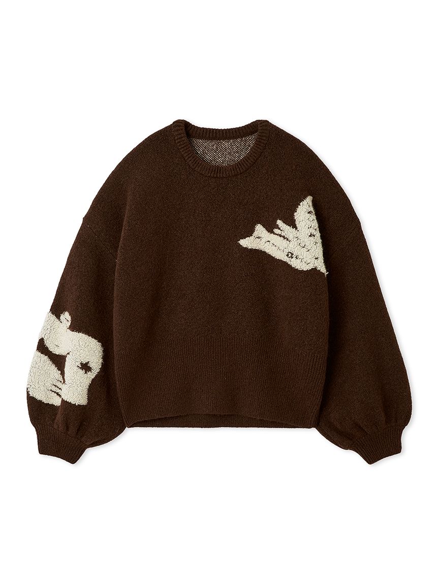【BF割引対象12/2まで】Illustration jacquard knit top / イラストジャガードニットトップス (ブラウン) / 25AW