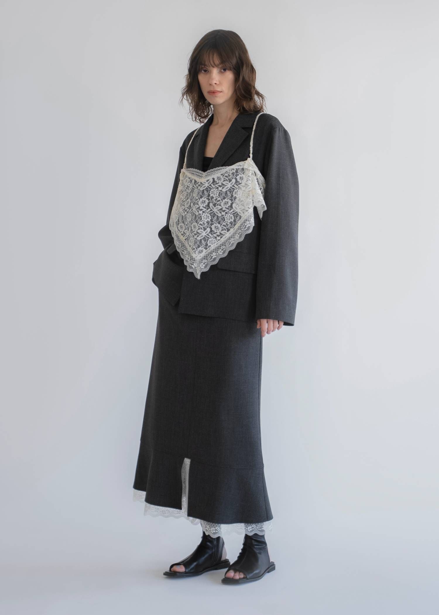 アレンジレース ジャケット (ブラック) arrangement lace shawl oversize JK (Black) /  26SS