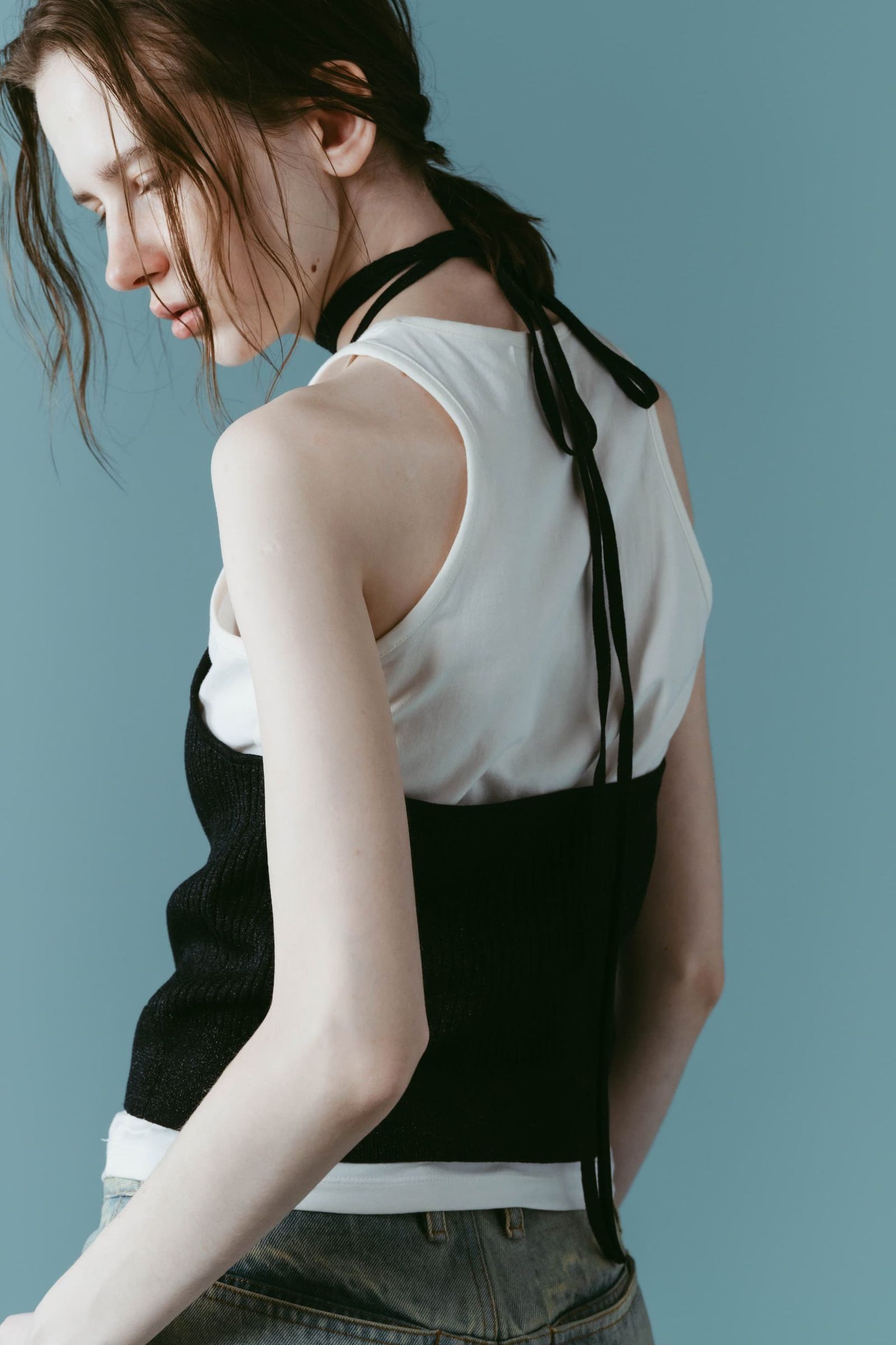 ニット ホルタービスチェ (ネイビー) knit halter bustier (Navy) /  26SS