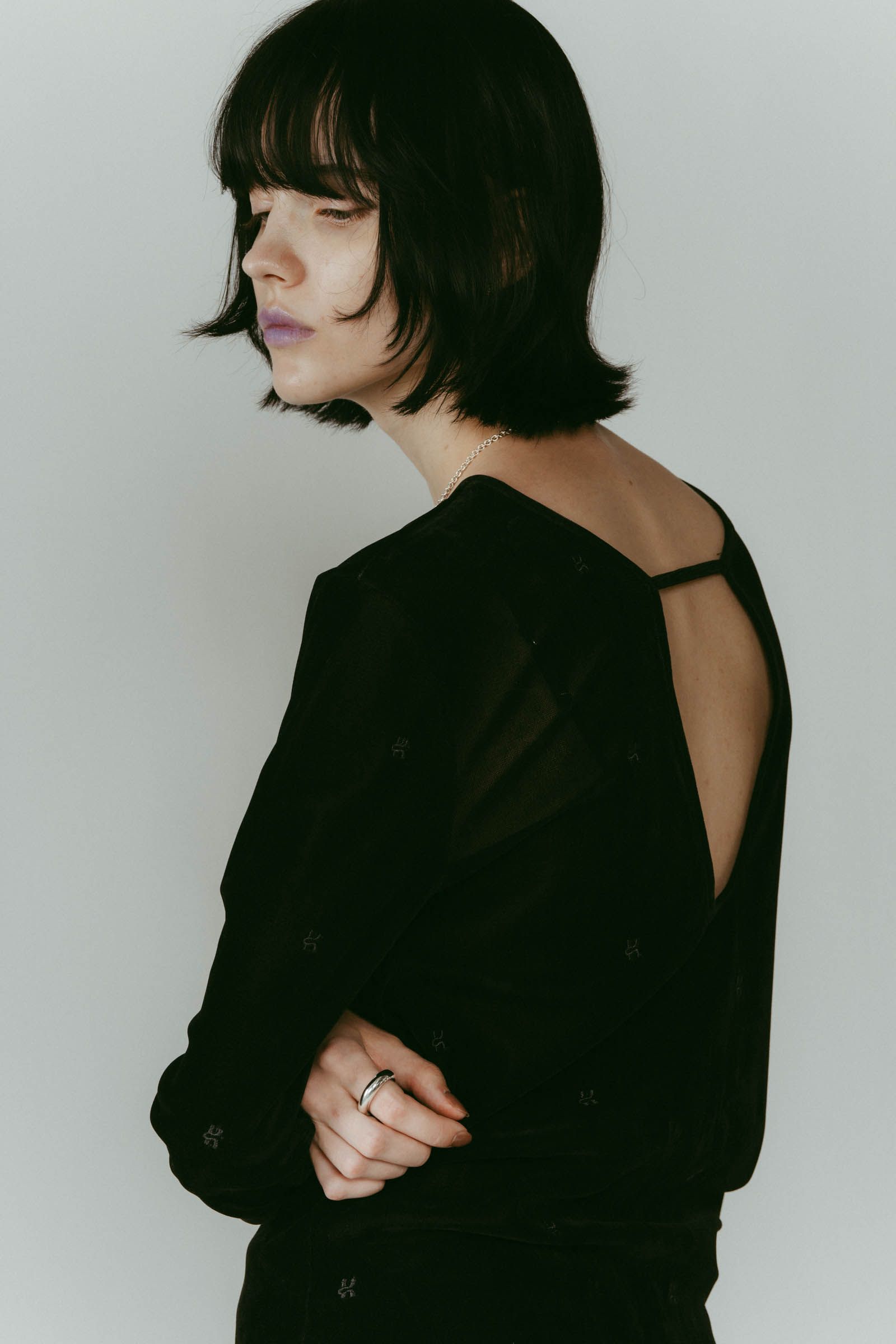 2way sheer velours tops / 2ウェイ シアートップス (ブラック) / 25AW