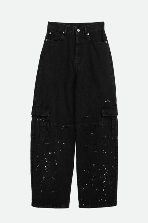 DENIM DISCHARGE PRINTHING CARGO PANTS (NOIR) / デニムペインティングカーゴパンツ ノワール