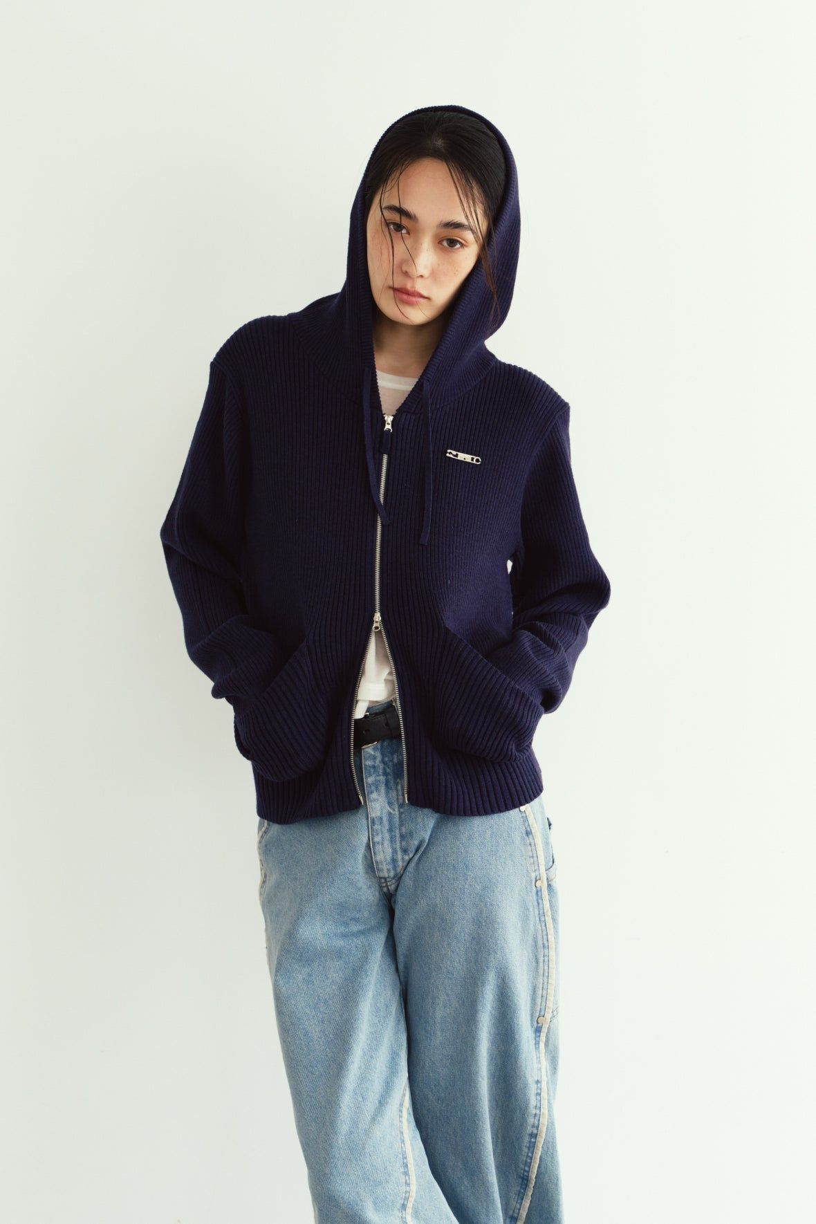 ニットパーカー (ネイビー) hooded knit parka (Navy) / 26AW