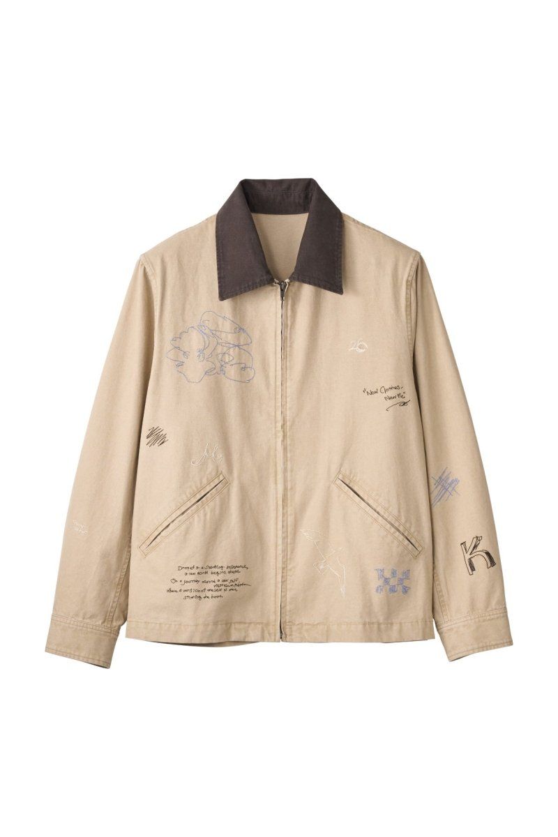 embroidered jacket(unisex) (Beige) / レタリング刺繍 ジャケット (ベージュ) / 26SS