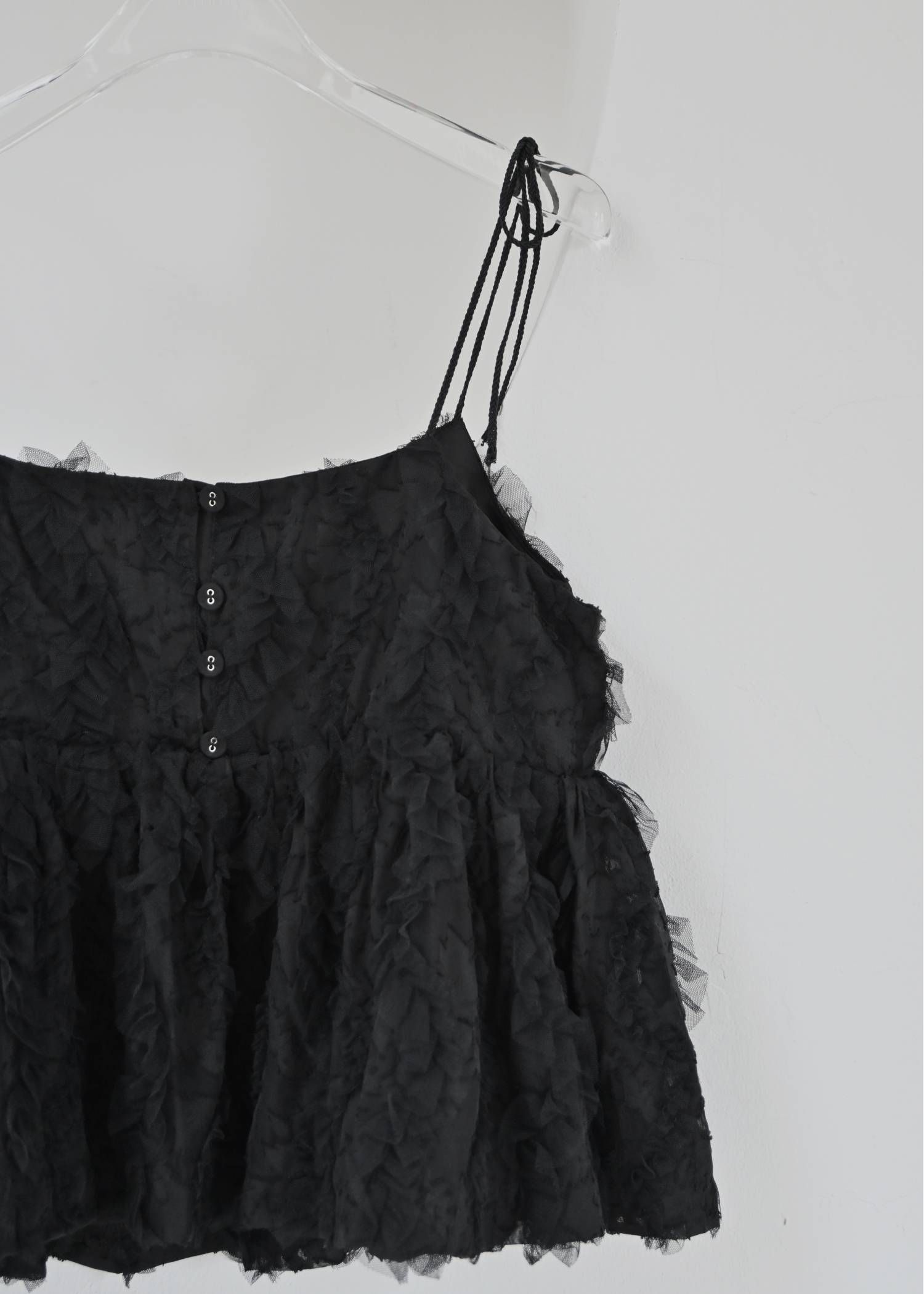 カットジャガード キャミソール (ブラック) cut jacquard tulle gather camisole (Black) /  26SS