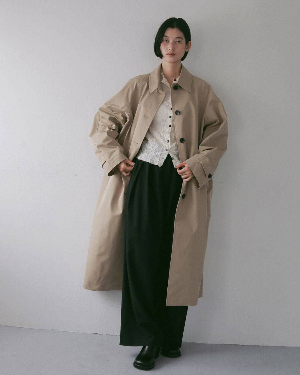 ツイル タックワイドパンツ (ブラック) Twill Tuck Widepants (Black) / 27SS
