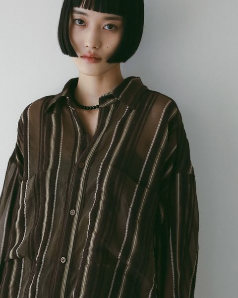 Sheer Stripe Shirts / シアーストライプシャツ (ブラウン)