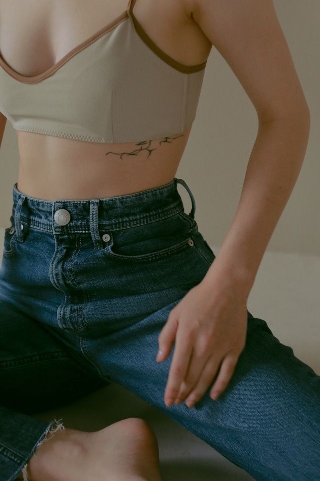 【YANUK × CASA FLINE】CENTER PRESS STRAIGNT DENIM / センタープレスストレートデニム (ブルー) 美脚 / オーガニックコットン / 体型カバー