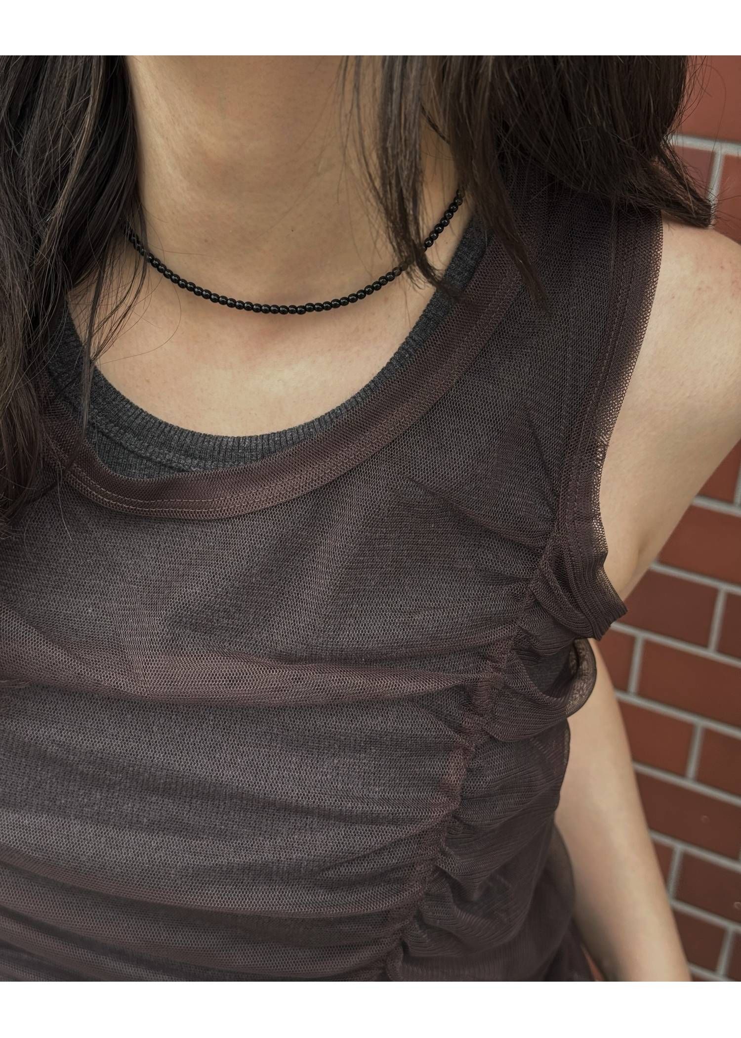 チュールリブタンク (チャコール) gather tulle layered rib tank (Charcoal) /  26SS
