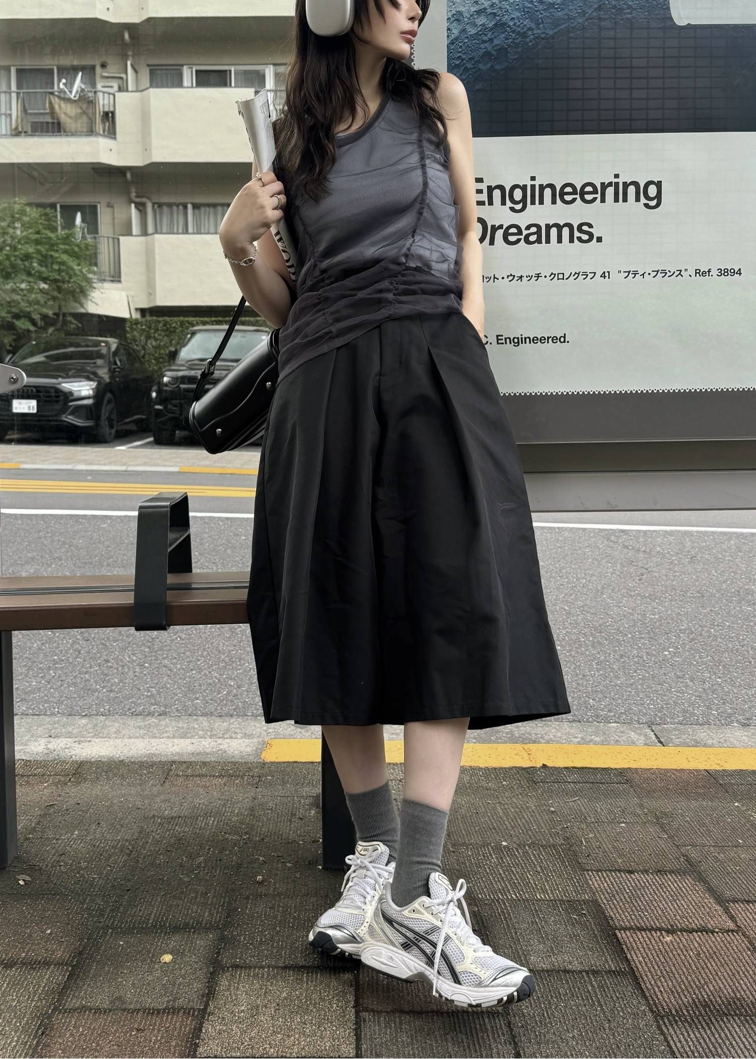 チュールリブタンク (スモーキーブルー) gather tulle layered rib tank (Smoky Blue) /  26SS
