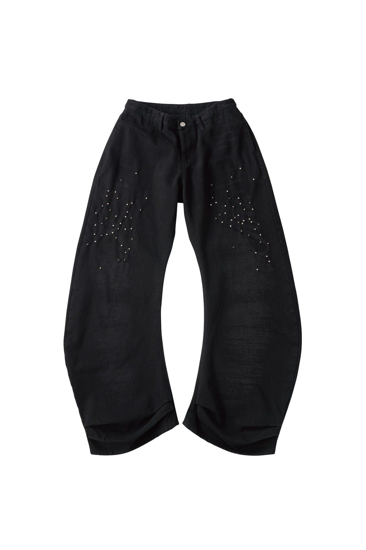 スタッズ ドレープデニム (ブラック) studded draped denim pants(unisex) (Black) /  26SS