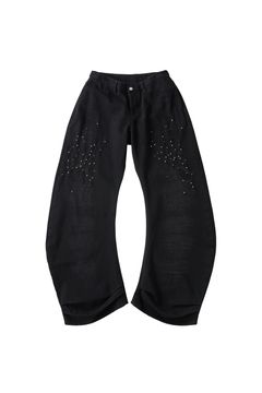 スタッズ ドレープデニム (ブラック) studded draped denim pants(unisex) (Black) /  26SS