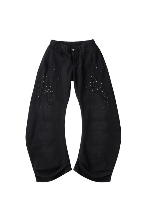 スタッズ ドレープデニム (ブラック) studded draped denim pants(unisex) (Black) /  26SS