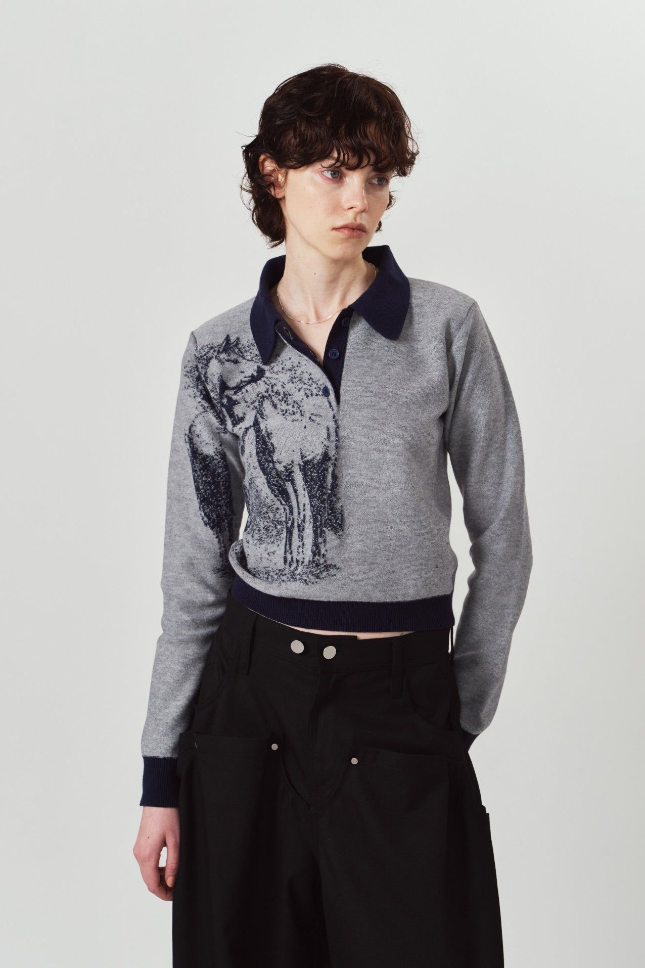 ジャガードポロニット (ネイビー) jacquard polo knit (Navy) / 26AW